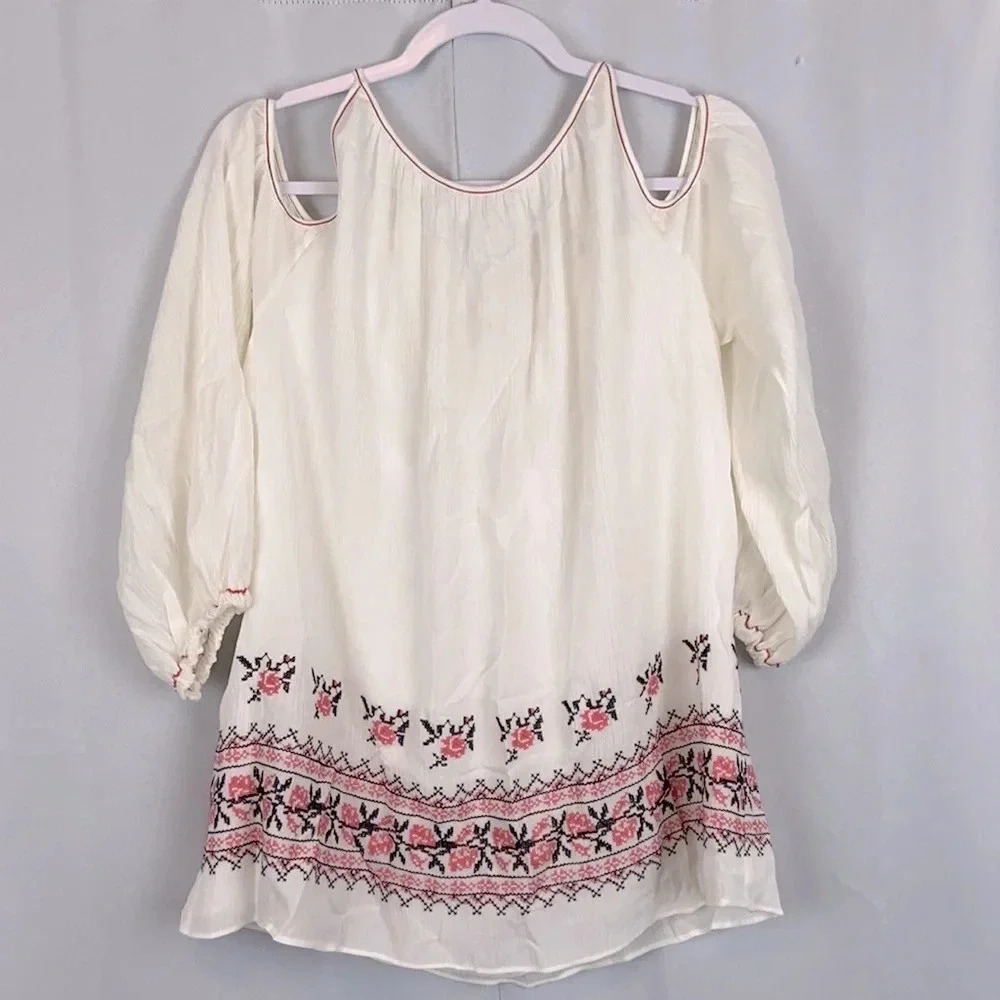 Max Studio New Women S Cold Shoulder Embroidery Long Sleeve‎ Lined Loose Fit Top
